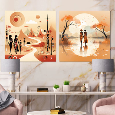 Beige africain San Bushmen Odyssey I - ensemble de 2 impressions tribales sur toile