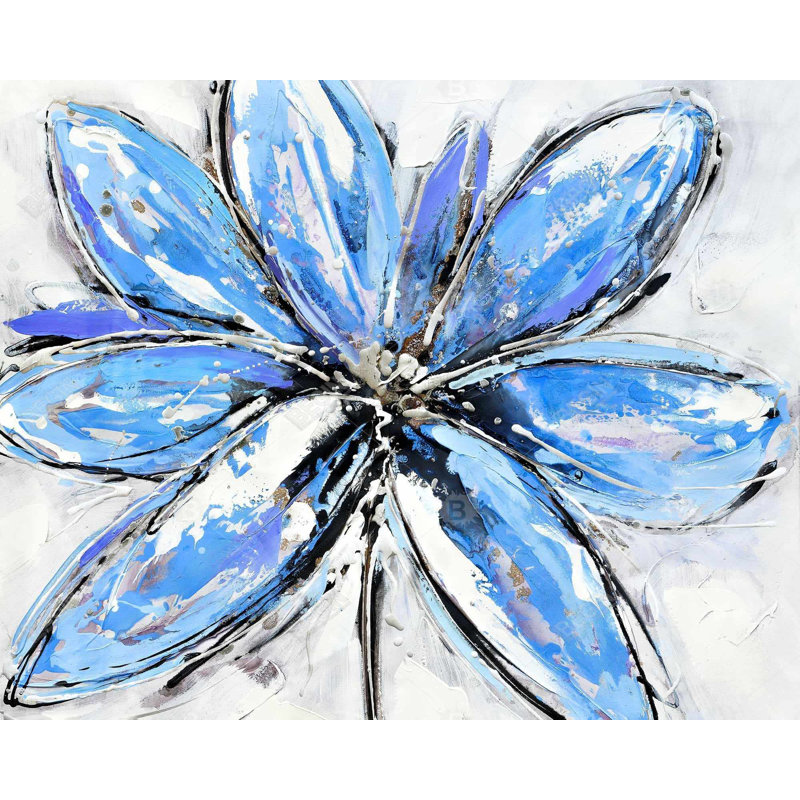Blue Flower Print On Canvas, H 48 po x l 60 po