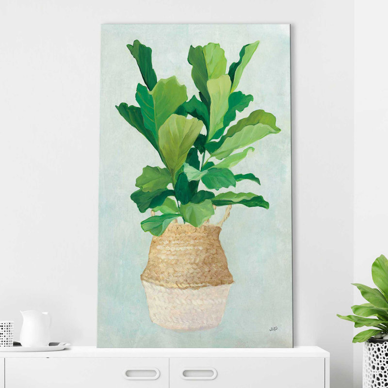 Palmier tissé II - Peinture, Toile tendue, H 30 po x l 18 po x P 1 po