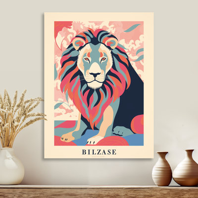 Magnifique lion rétro Illustration de couleurs délavées - Lion, art mural, salon
