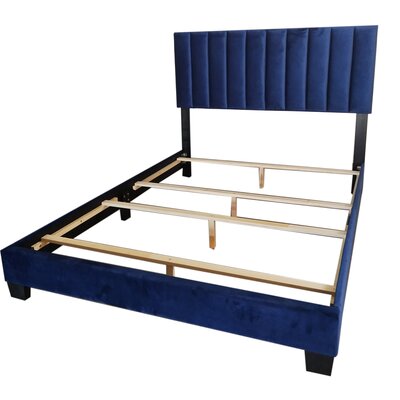 Modern Velvet Upholstered 60"" Bed In Blue -  Everly Quinn, 43A97E85487D4B968E5181AA2A7651C8