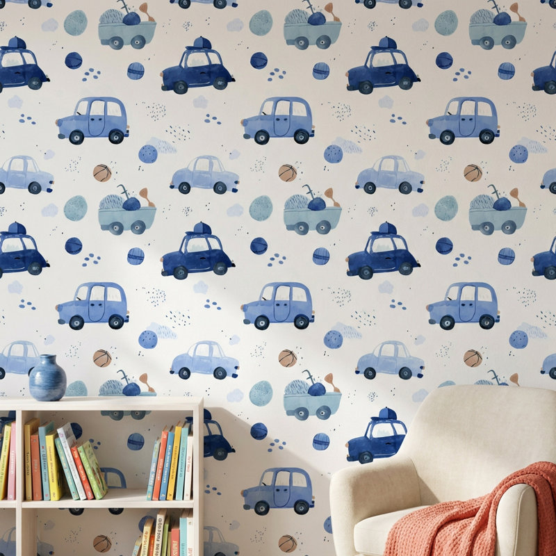 Papier peint voitures blanches sur fond blanc, Peler et coller