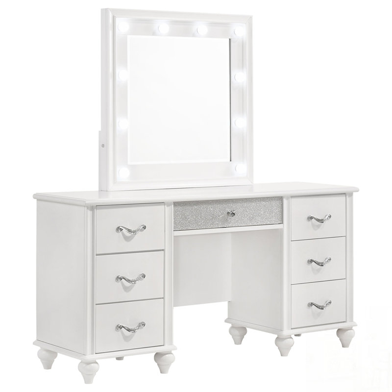Bureau de coiffeuse à 7 tiroirs Charlotte avec design glamour et rangement spacieux pour une chambre luxueuse