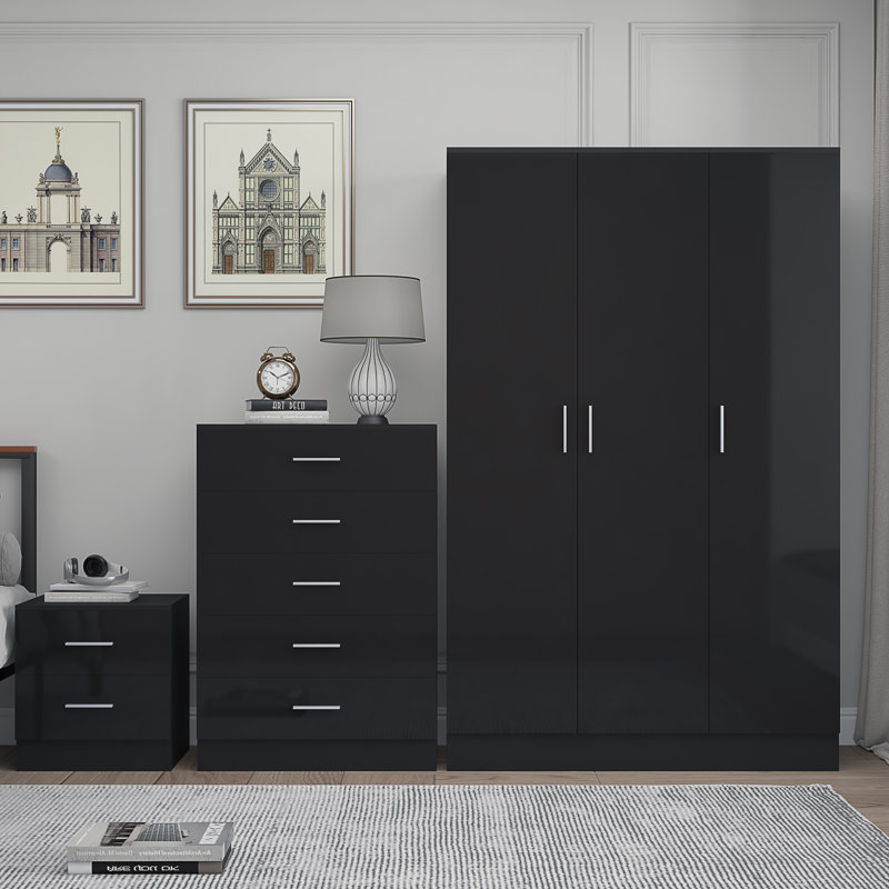 Eva Piece Bedroom Set, Black Gloss / Black Oak