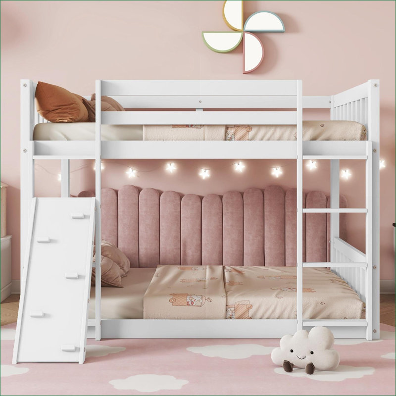Lit superposé simple au-dessus d'un lit simple en bois de pin, aucun sommier requis, avec rampe d'escalade et amp; Barrières de sécurité blanches, idéales pour la chambre à coucher