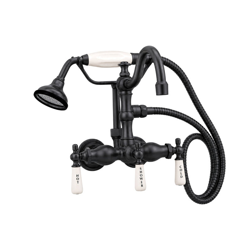 Tub Faucet with Handheld Shower, Arched Spout, Satin Black