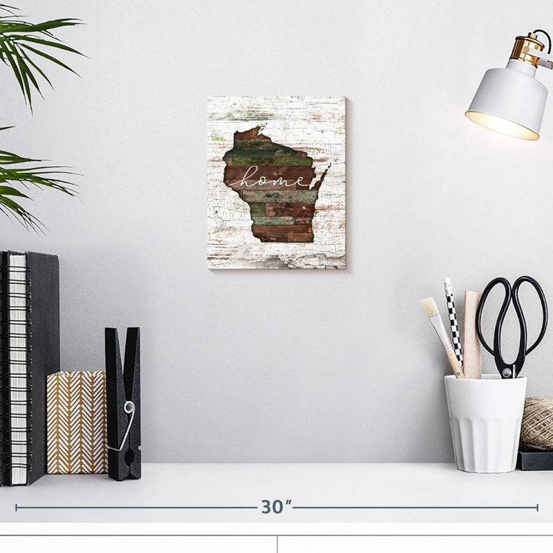 «Wisconsin Home Map» sur impression sur toile, H 10 po x l 8 po x P 1 po