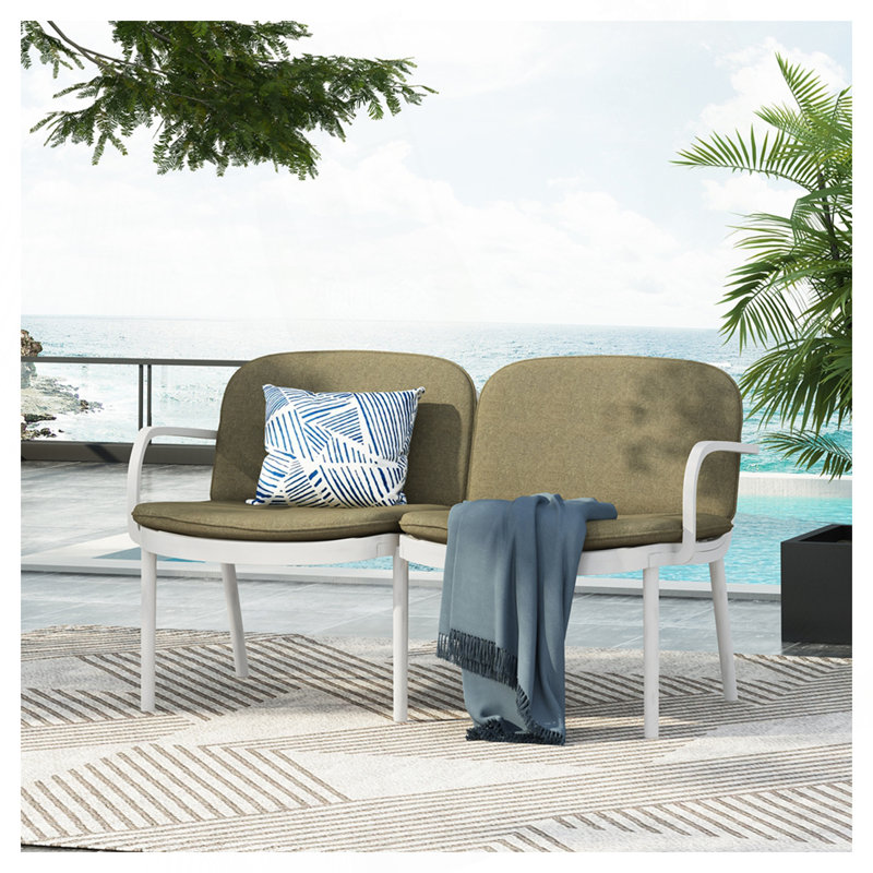 Causeuse de patio avec coussins Kohen, Vert, Blanc