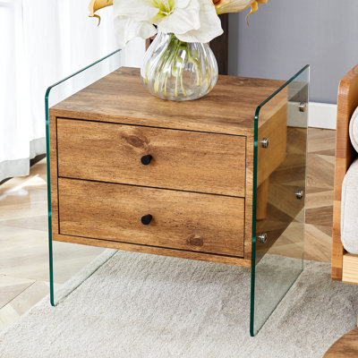 2 Storage Table With And Tempered Glass Construction, Simple Elegant Look, Strong , Versatile Use, Easy Installation