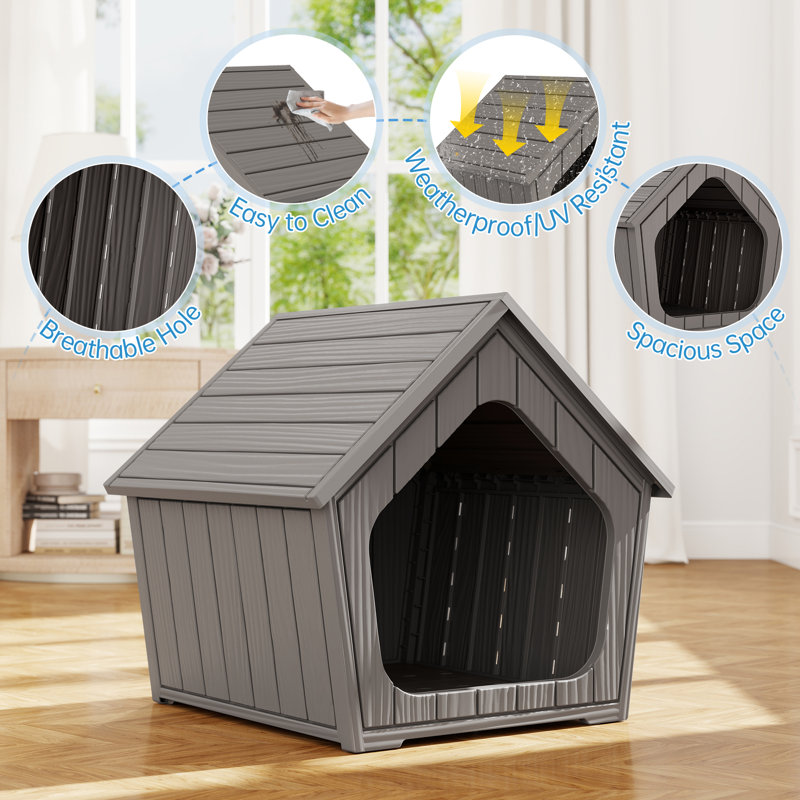 Niche pour animaux pour l'extérieur, chats, lapins, plastique résistant aux intempéries, Gris