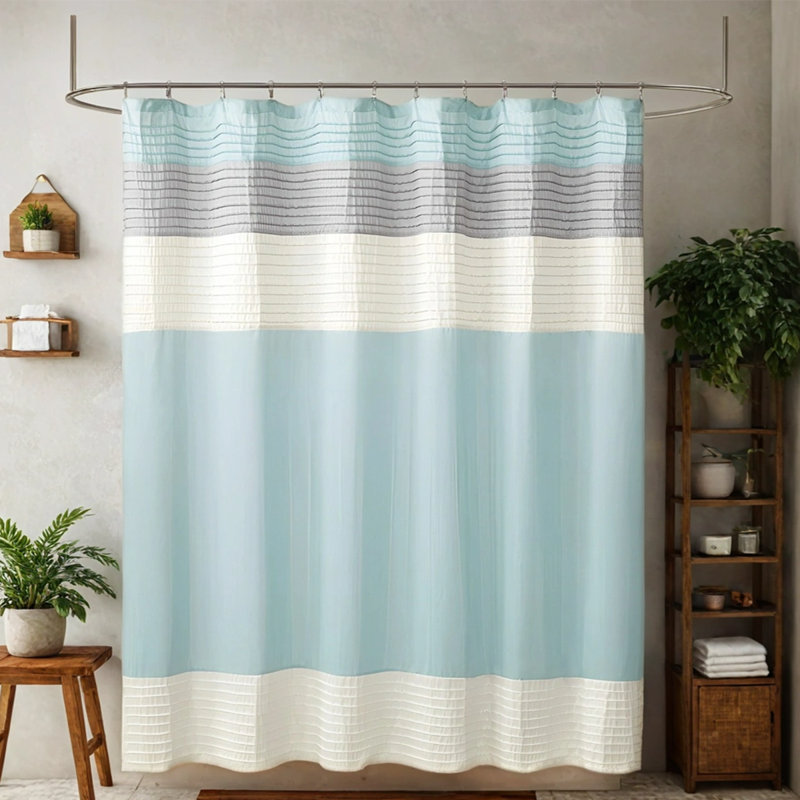 Rideau de douche Aaraon, Blanc / turquoise / gris