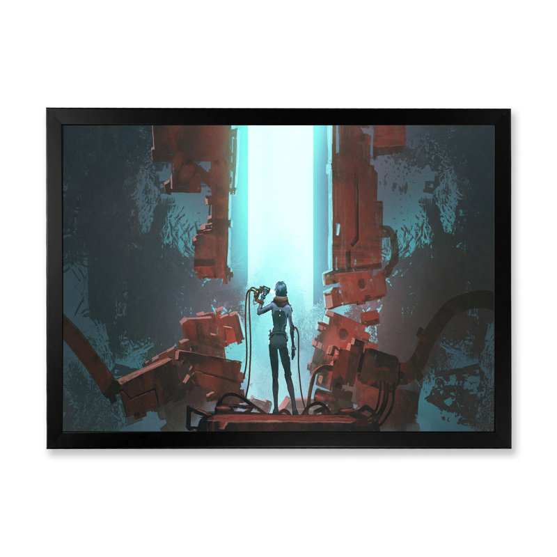 «Video Game Woman Finding Her Path», reproduction sur toile, Cadre d'angle fermé noir, H 8 po x l 12 po x P 1 po