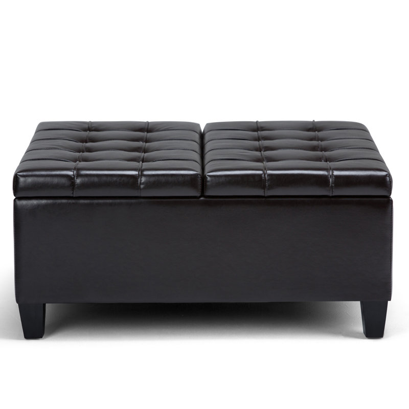 Harrison 36"W Upholstered Vegan Leather Transitional Square Lift-Top Ottoman with Hidden Storage, Tanners Brown Faux Leather