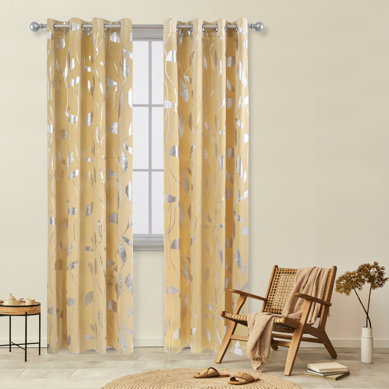 Zaleski Room Darkening Curtain Pair, 52" W x 108" L, Light Khaki