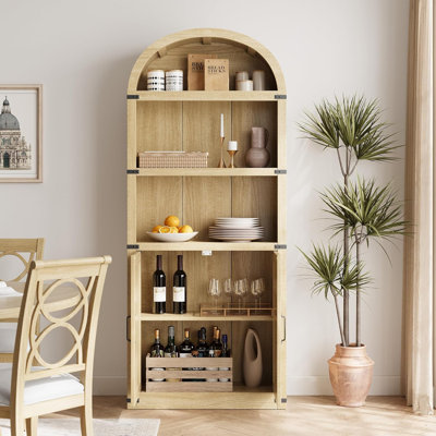 Armoire de rangement supérieure avec portes, bibliothèque de ferme avec ensemble anti-basculement, étagère de présentation autoportante à 5 niveaux avec panneaux de fibres à densité moyenne, hauteur de 71,7 po, pour le bureau de la cuisine du salon
