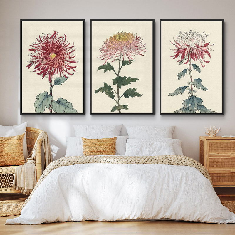 " Antique Turpin Botanical VII " 3 - Pieces, 27" H x 54" W, Black