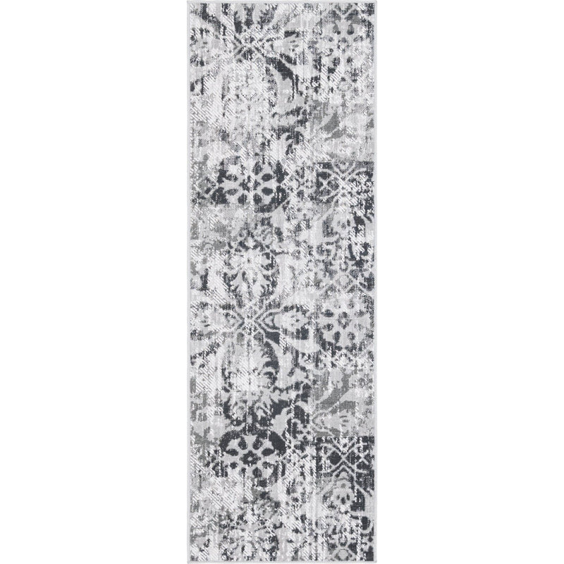  Floral Gray Area Rug, Runner 2' x 6'1"