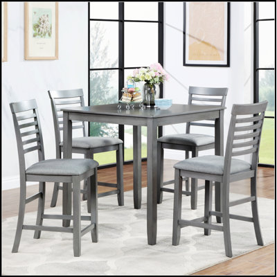 5 Piece Wooden Square Dining Table Set With Upholstered Chairs, Perfect For Small Spaces And Family Gatherings