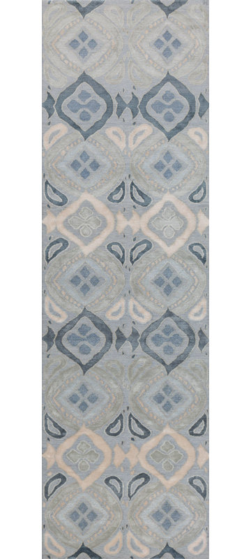 Bali Hand Woven Silk and Wool Geometric Area Rug, Runner 3' x 15'
