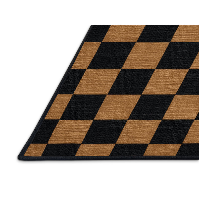 Tapis damier noir lavable à la machine, Rectangulaire 8 pi x 10 pi