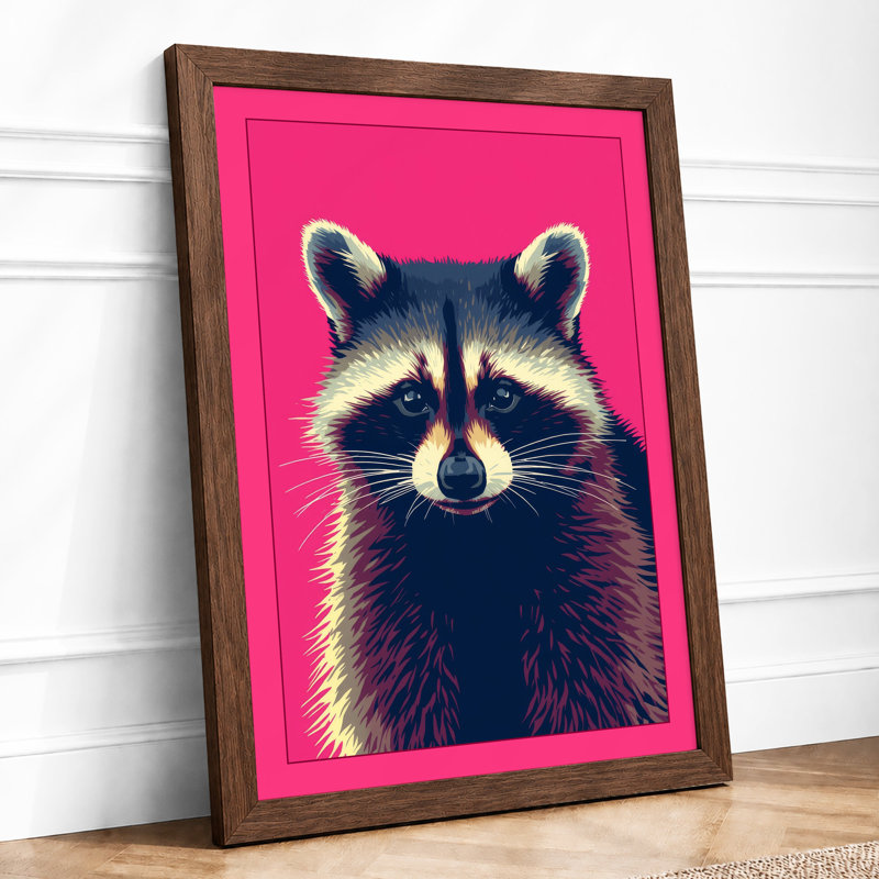 Raccoon Portrait Modern - Framed Print, Walnut, A3 - 42.0 x 29.7 cm