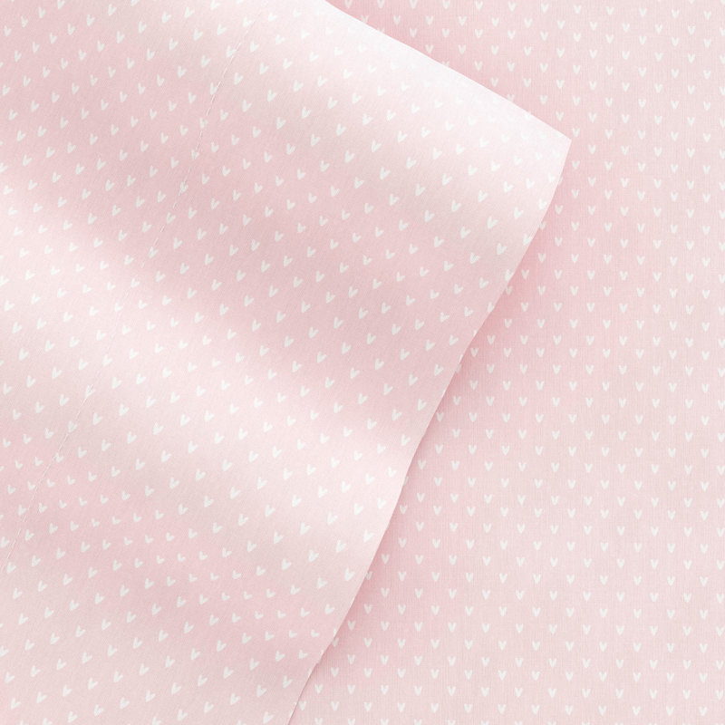 Home My Heart Pattern Microfiber Sheet Set, Pink, King Sheet Set + 1 Fitted Sheet + 2 Pillowcases