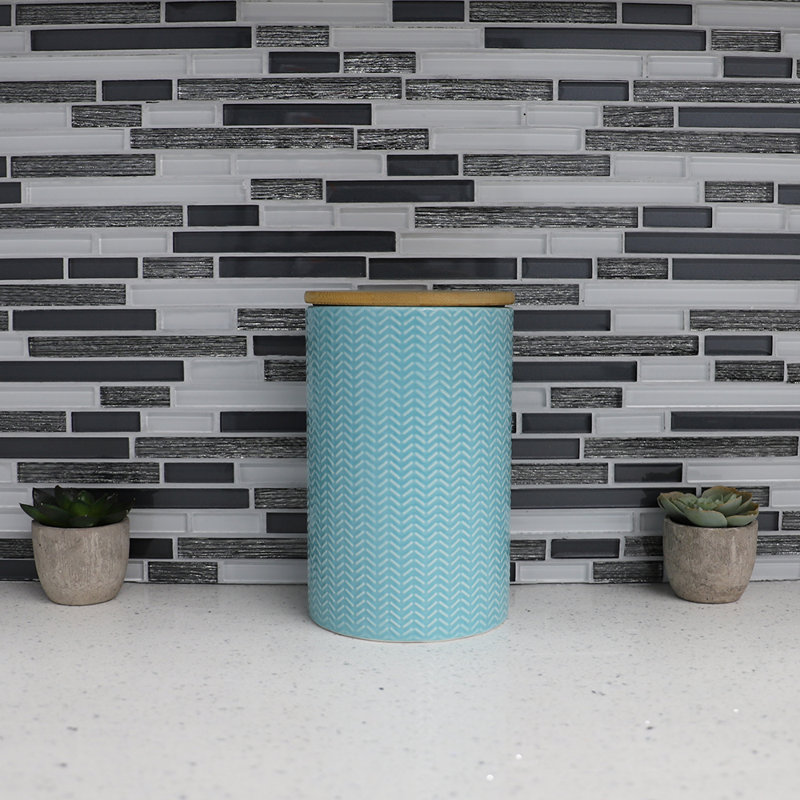 Ceramic / Porcelain Jar, 7.75" H x 5" W x 5" D, Turquoise/Brown