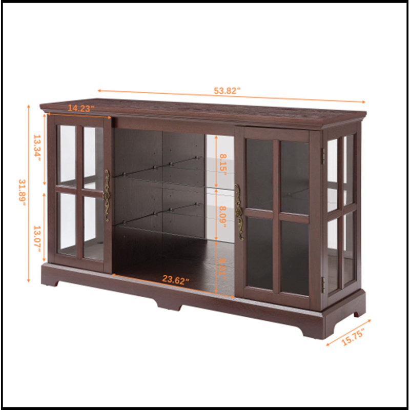 Meuble Ethridge avec 2 portes vitrées et 2 tablettes ajustables, Cherry