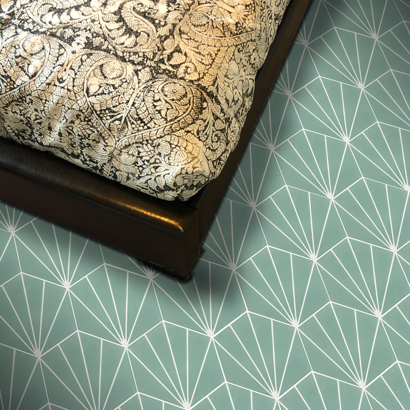 Menara 8" x 9" Cement Patterned Tile, Light Green/White