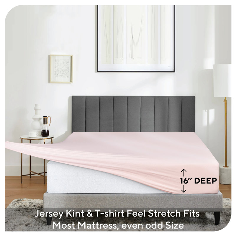 Ensemble de draps en jersey respirant 100% coton jersey | Toutes saisons, rosé, Rougir