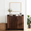 Armoire à chaussures en bois à 5 niveaux Modern Farmhouse avec portes à volets et tablettes réglables - Finition noyer foncé