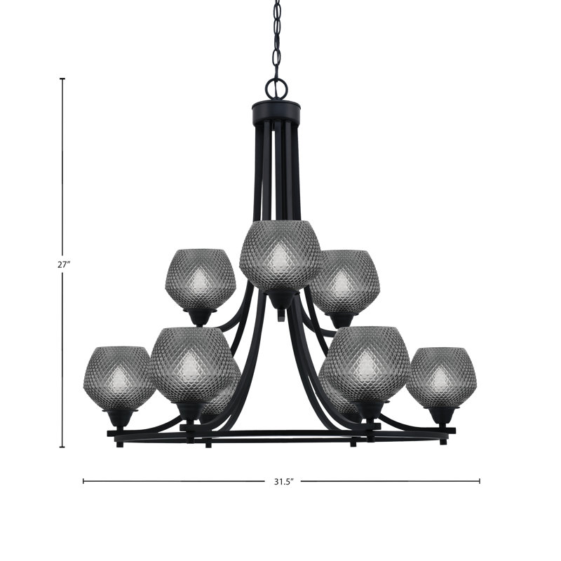 Lustre 9 lumières en verre noir mat 6 po Allexus, Noir, Noir mat