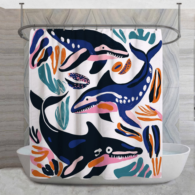 Rideau de douche Sharks - Décoration de salle de bain marine Tropical, H 73 po x l 70 po