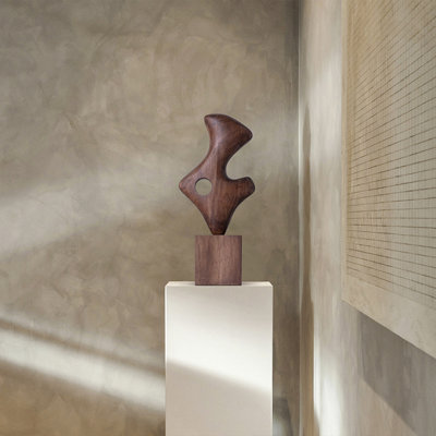 Brown Free Form Solid Wood Decorative Object