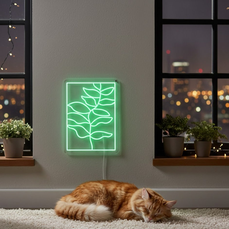  | Enseigne néon à motif de feuilles | Fabriqué avec un tube néon vert incassable de haute qualité qui émet une lumière brillante et uniforme pendant plus de 50 000 heures sans scintillement ni gradation | 24 x 18 | Vert
