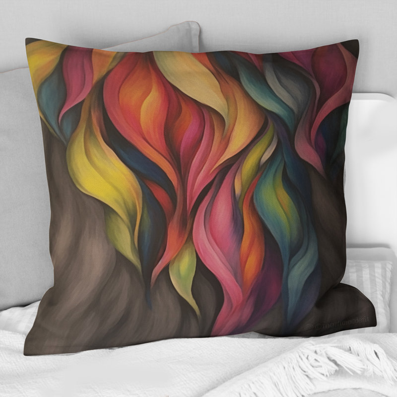 Coussin décoratif rétro à motif de feuilles pastel multicolores aquarelle grise