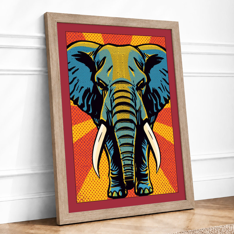 Power Elephant Pop Art - Framed Print, A1 - 84.1 x 59.4 cm, Oak