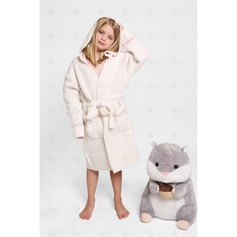 Peignoir à capuchon de luxe pour enfants avec ceinture à poches avant - CŒUR