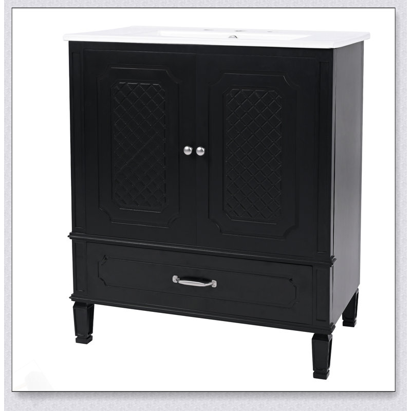 Meuble-lavabo de style rétro 30 po avec lavabo, rangement multifonctionnel et porte à fermeture en douceur, Noir