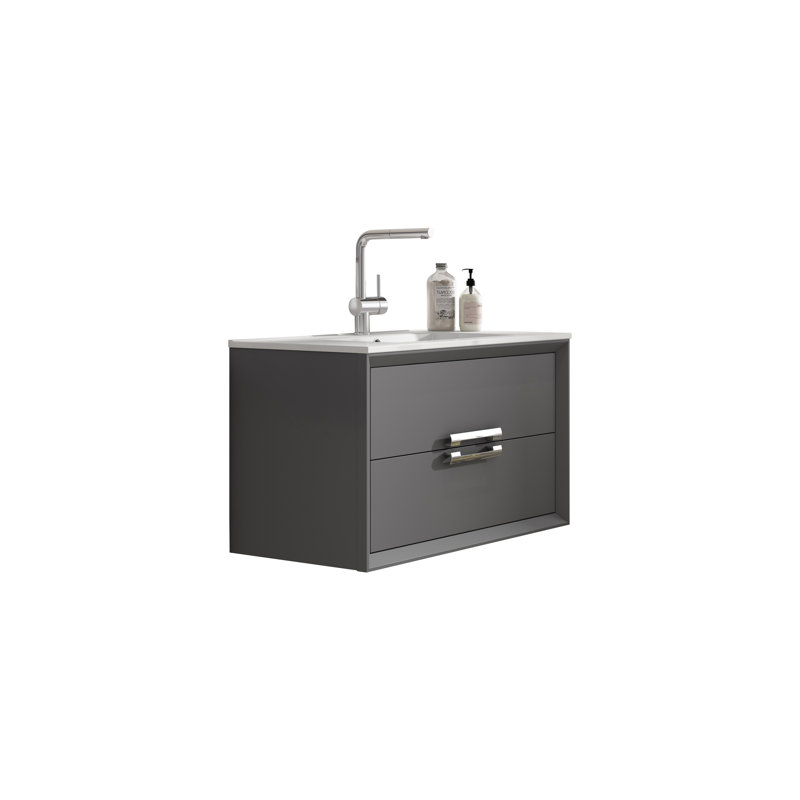 Ensemble de meuble-lavabo simple mural 32 po Zak, Gris