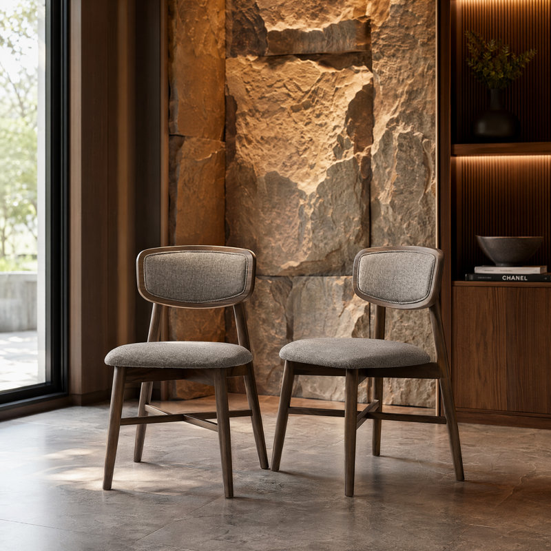 Upholstered Side Chairs with Solid Wood Frame, Walnut
