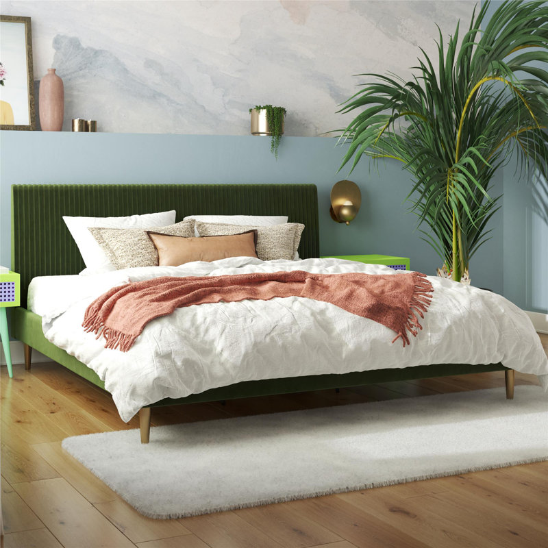 Daphne Upholstered Platform Bed, King, Light Gray Velvet