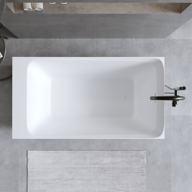 Baignoire de 51 po à surface solide matte, baignoire autoportante en pierre de résine à surface solide, baignoire de trempage à surface solide blanc mat, baignoire autoportante avec trop-plein et bonde escamotable, blanc mat