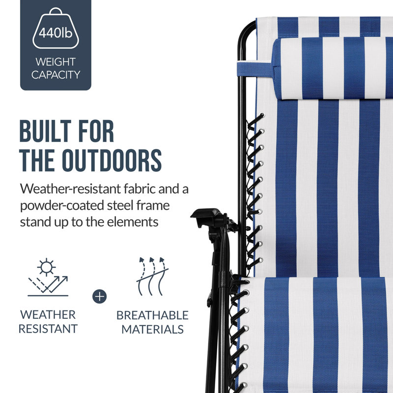Set Of 2 Zero Gravity Patio Chair, Mediterranean Blue Striped