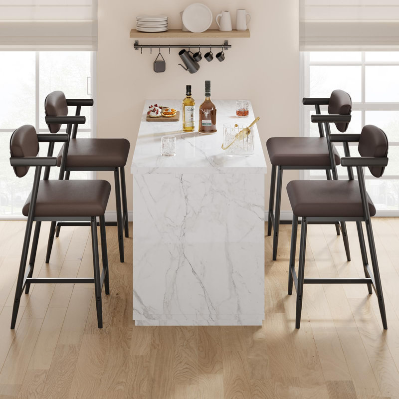 Set of 4 Bar Stools with Arms, Upholstered Wider Seat & Back, Modern Counter Stools with Footrest for Kitchen Island, 4