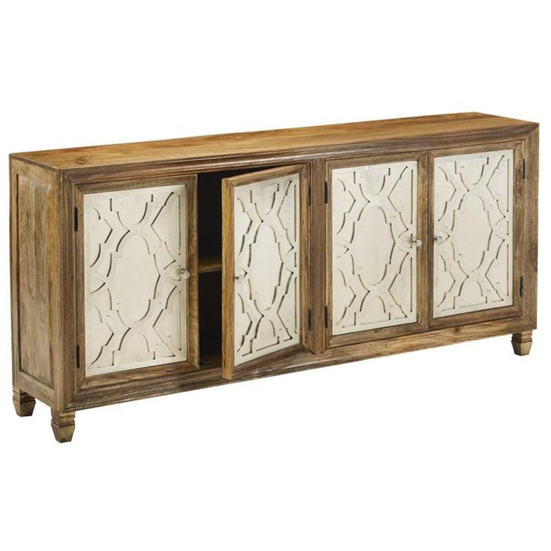 Buffet 80 pouces en bois rustique avec portes en métal argenté
