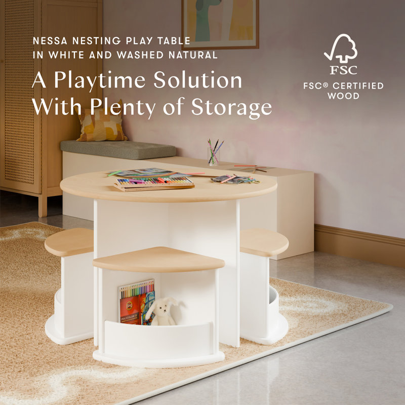 Nessa Nesting Play Table, White and Washed Natural