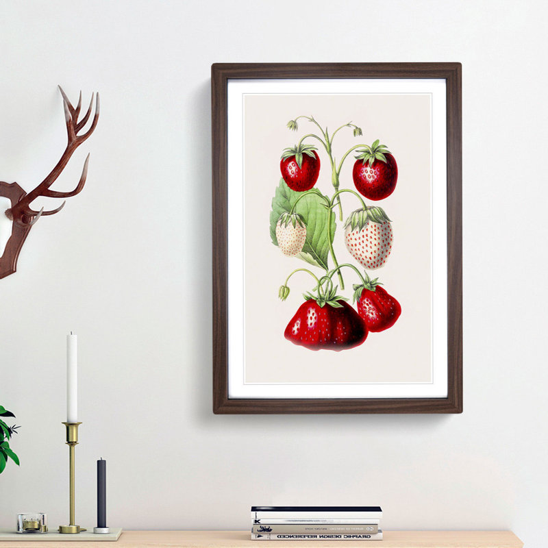 An Illustration Of Strawberries - Single Picture Frame Painting, 33cm H x 24cm W x 2cm D, Walnut Single Picture Frame Paper