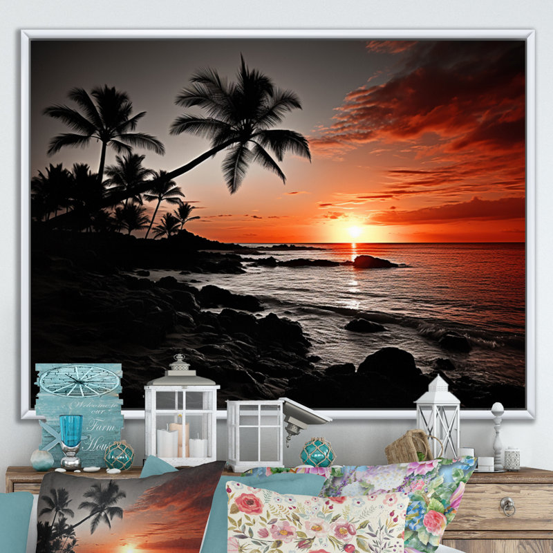Hawaii Sunset Serenade I - Art mural d'Hawaï, H 12 po x l 20 po x P 1 po, Cadre flottant blanc