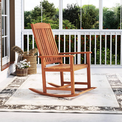 1 Pcs Outdoor Rocking Chair With Slatted Seat Wide Armrests And Footrest For Patio